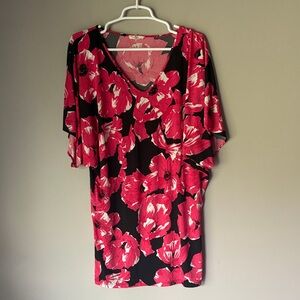 Trina Turk Black Tunic with Bold Pink Floral Print